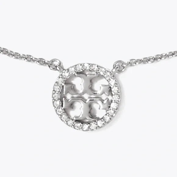 Tory Burch Silver Necklace with Gemstone Logo Pendant - Picture 4 of 8